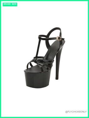 Womens Faux Leather T-Strap Open Toe Strappy Platform Heels 6.5 Inch